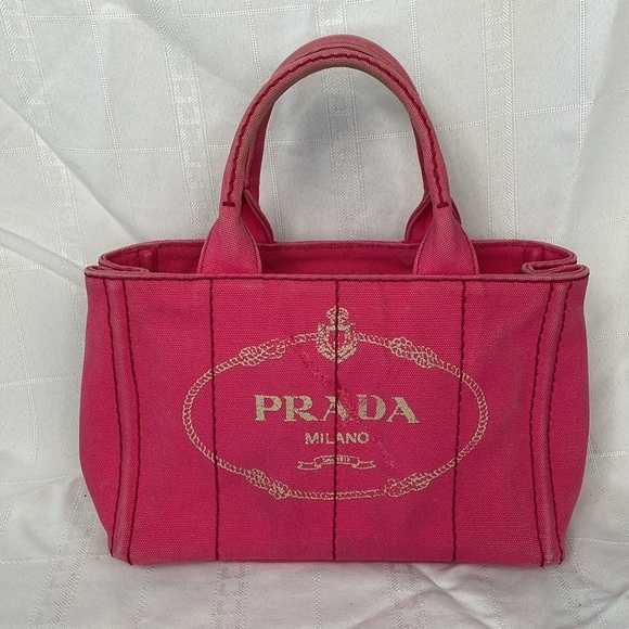 Prada Pink Canapa Tote Handbag Designer Logo Spring - Picture 1 of 17